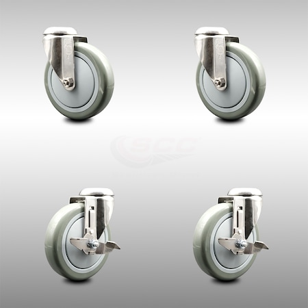 Service Caster 5 Inch 316SS Gray Polyurethane Wheel Swivel Bolt Hole Caster Brakes SCC, 2PK SCC-SS316BH20S514-PPUB-2-TLB-2